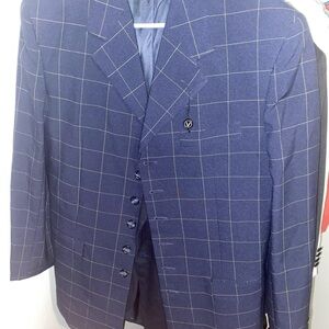 Vanetti Men's 2-Piece Suit - Navy Blue Windowpane Check Blazer 40R / Pants 33W